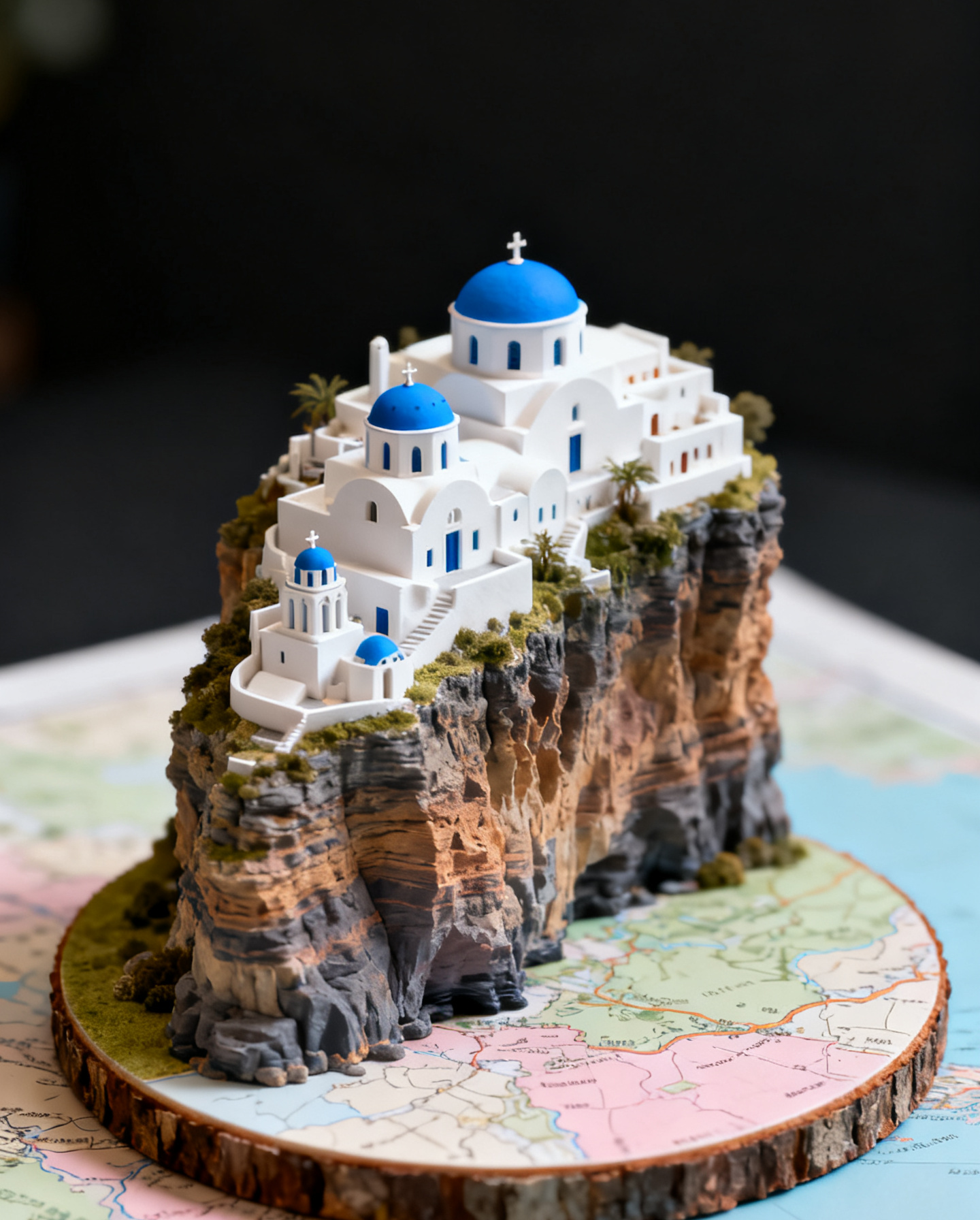 Santorini, Greece, as a miniature diorama